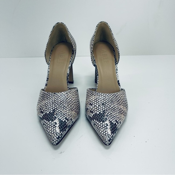 Able Snake Print Leather shoes  Pumps Block Heels Pointed Toe Neutral 10 M - Picture 3 of 10